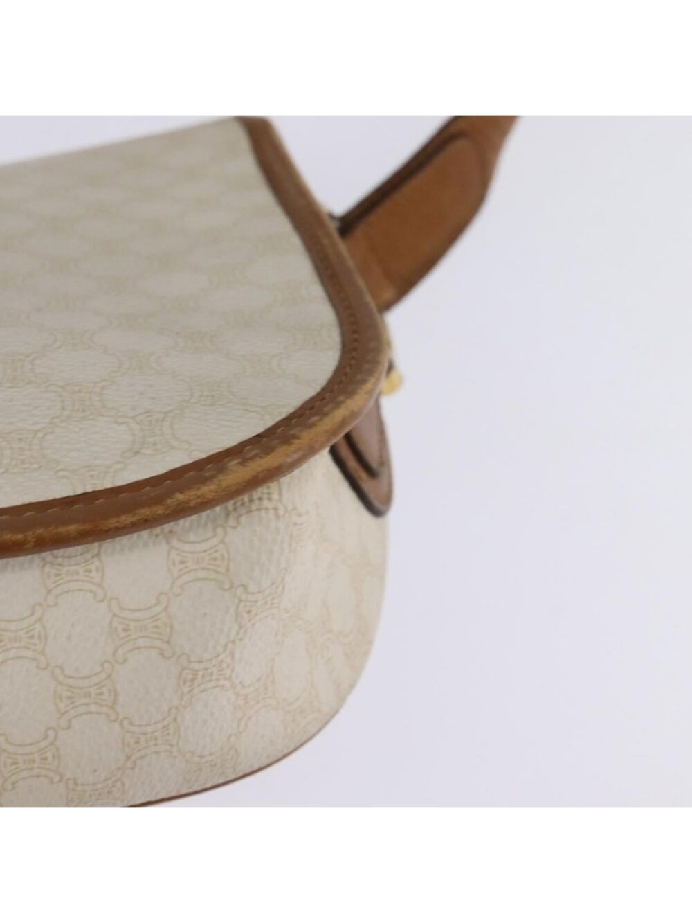 Authentic CELINE Macadam Canvas Shoulder Bag PVC Leather White Gold - Picture 15 of 16